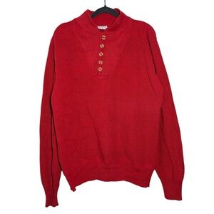 Vintage Northern Traders Red Knit Henley Sweater - Medium Flaw